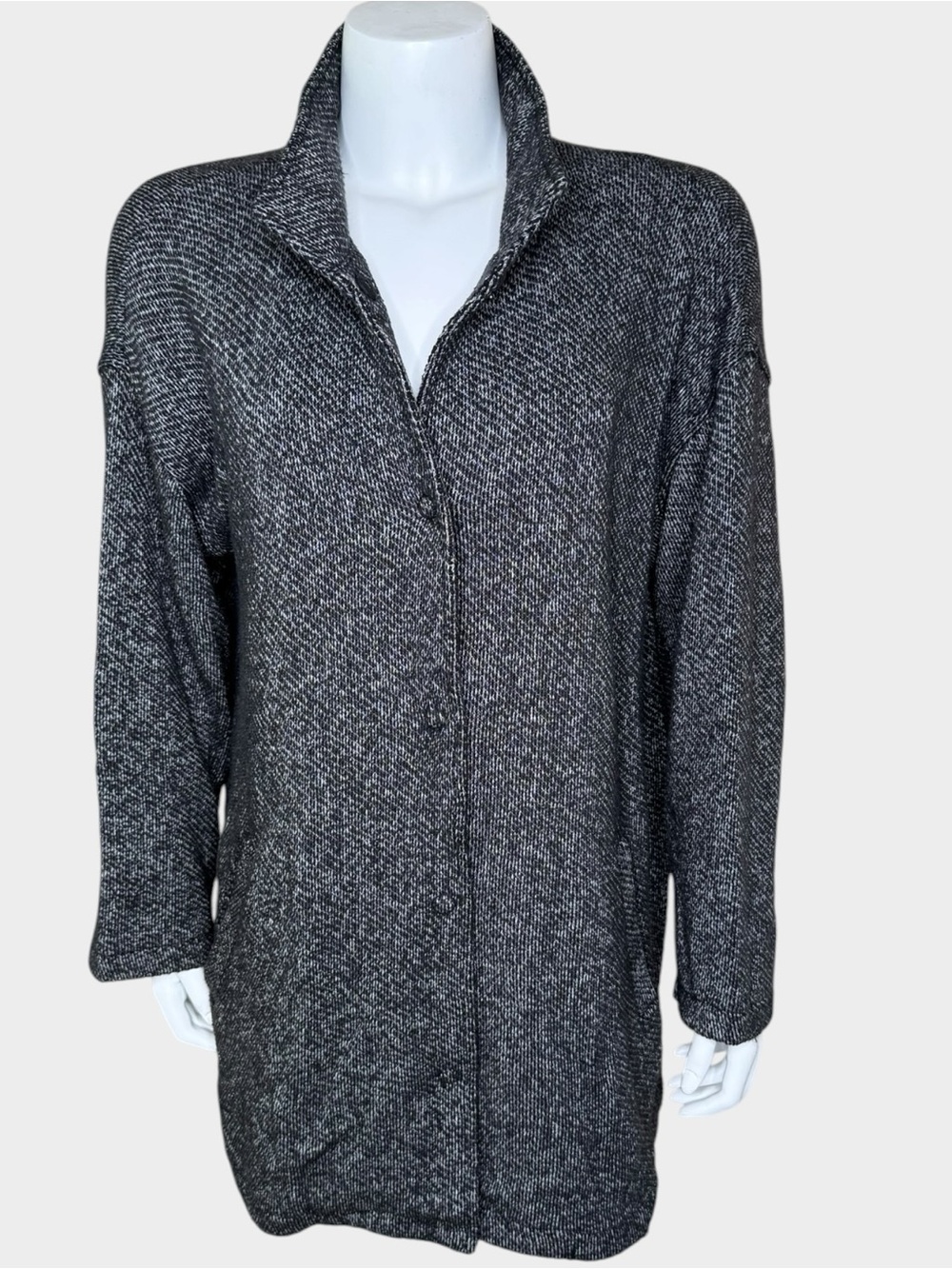 Eileen Fisher Stand Collar Jacket M Snap Button Organic Cotton Twisted Terry
